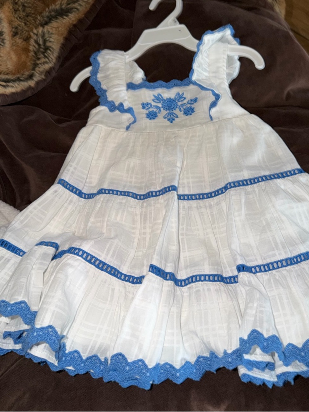 Haute Hippie Girls 18m White Sundress with Blue Embroidery nwt